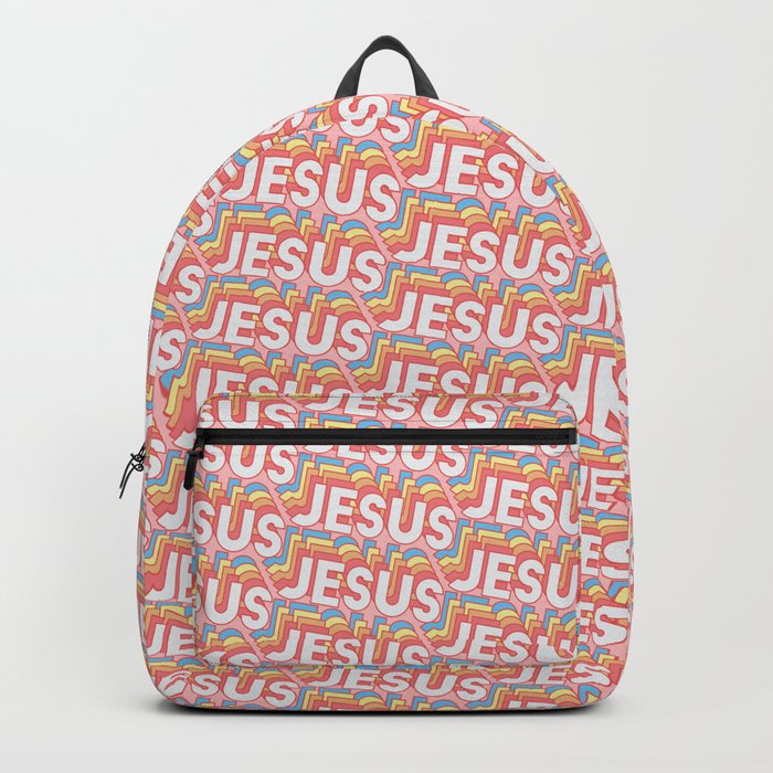 'Jesus' Trendy Rainbow Text Pattern (Pink) Backpack