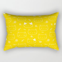 Yellow and White Doodle Kitten Faces Pattern Rectangular Pillow