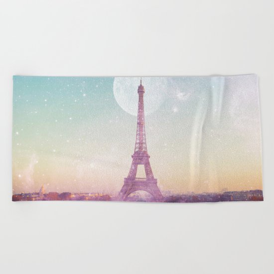 I LOVE PINK PARIS EIFFEL TOWER - Full Moon Universe Beach Towel
