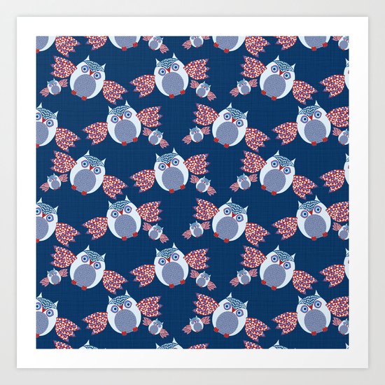 Americana Owl Denim Art Print