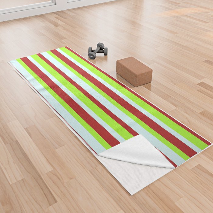 Light Green, Light Cyan, and Red Colored Striped/Lined Pattern Yoga Towel