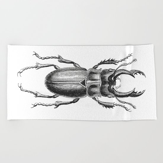 Vintage Beetle black and white Beach Towel