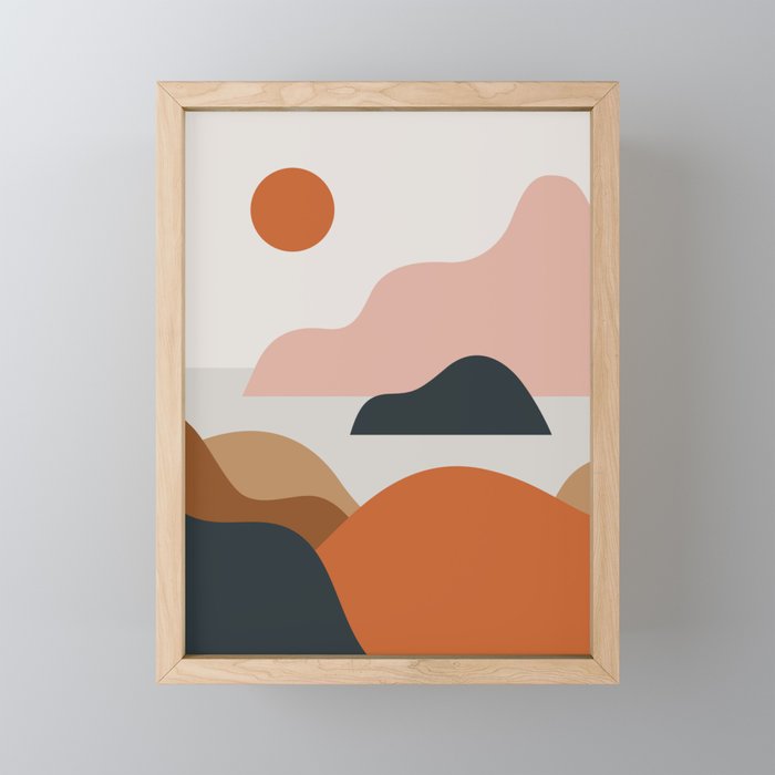Abstract retro mountain landscape view Framed Mini Art Print