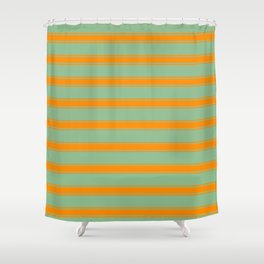 [ Thumbnail: Dark Sea Green & Dark Orange Colored Stripes/Lines Pattern Shower Curtain ]