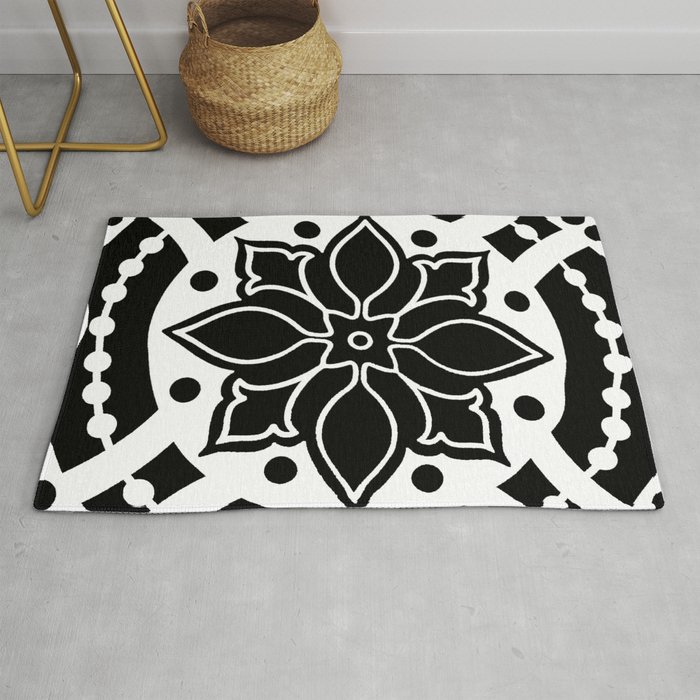 Black And White Graphic Medallion Design Abstract Rug By Saundramyles Black And White Graphic Medallion Design Abstract Rug By Saundramyles