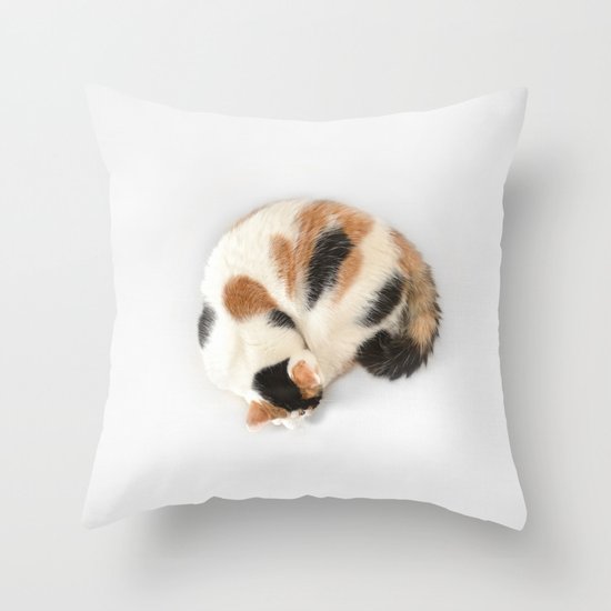 Sleeping Calico Cat Throw Pillow