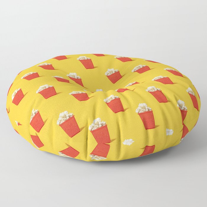 Mini red popcorn box with popcorn pattern on yellow. Floor Pillow
