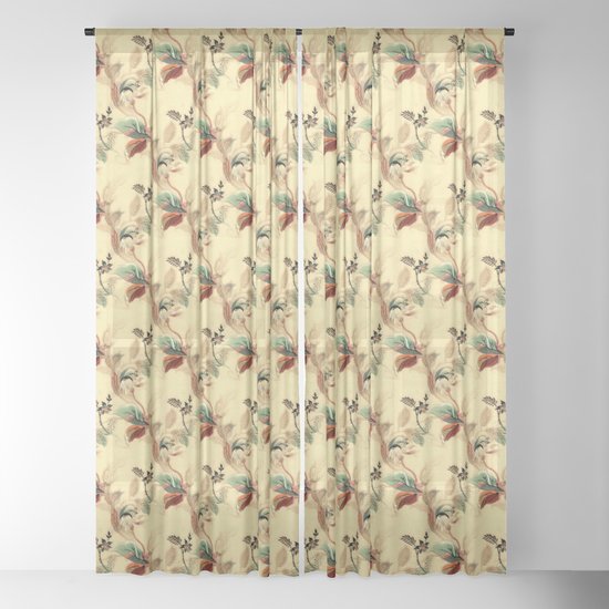 Antique Fl Pattern Mint Rust Colors On Beige Yellow Sheer Curtain By Kmc Designs Society6 Antique Fl Pattern Mint Rust, Patterned Sheer Curtains Australia