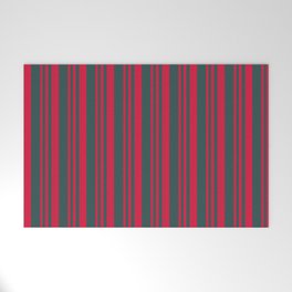 [ Thumbnail: Crimson and Dark Slate Gray Colored Lines Pattern Welcome Mat ]
