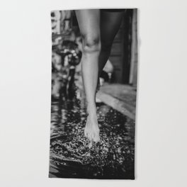 Walking ten feet off the ground female form over water portrait art black and white photograph / photography Beach Towel