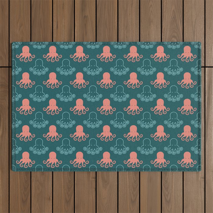 Octopus in the ocean- blue&pink Outdoor Rug