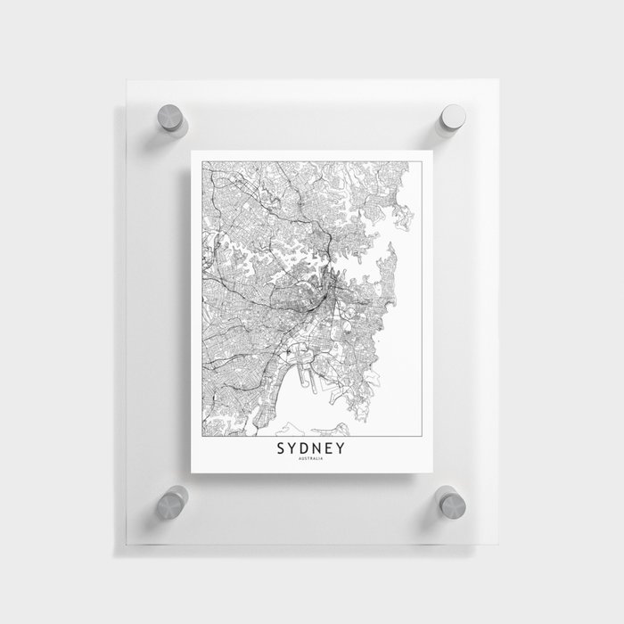 Sydney White Map Floating Acrylic Print