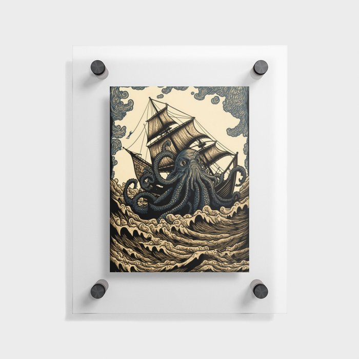 Vintage Kraken Ship Floating Acrylic Print