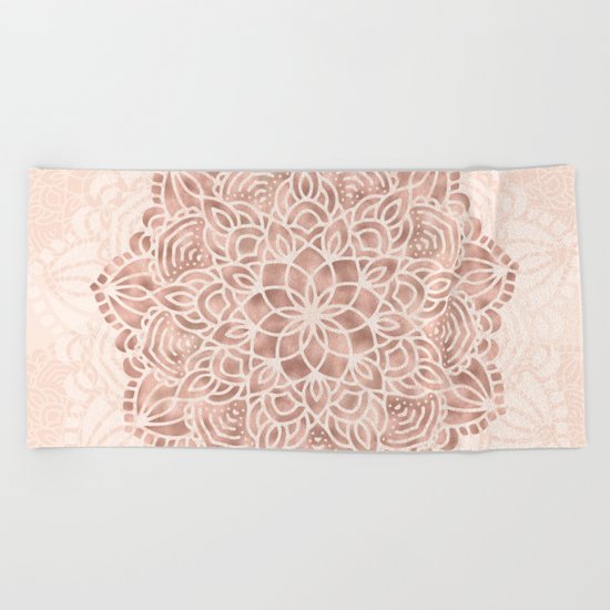 Mandala Seashell Rose Gold Coral Pink Beach Towel