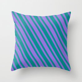 [ Thumbnail: Dark Cyan & Purple Colored Lined/Striped Pattern Throw Pillow ]