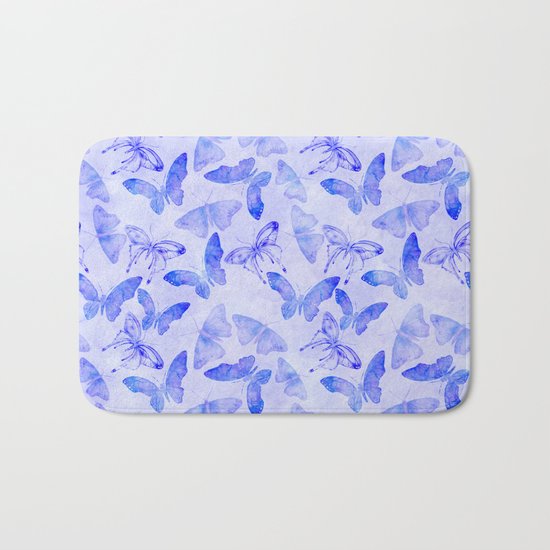 Purple Watercolor Butterfly Pattern Bath Mat