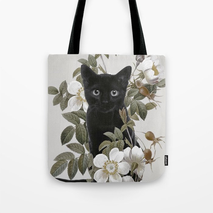 Cat With Flowers Tote Bag