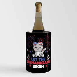 Happy 4th Cute Cat With Fireworks America Wine Chiller