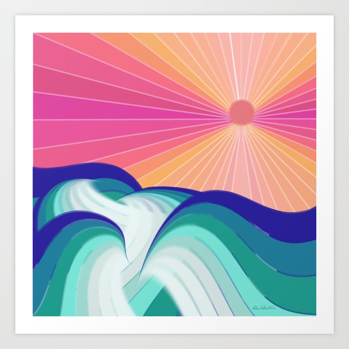 Ocean Wave - Pink Sky Art Print