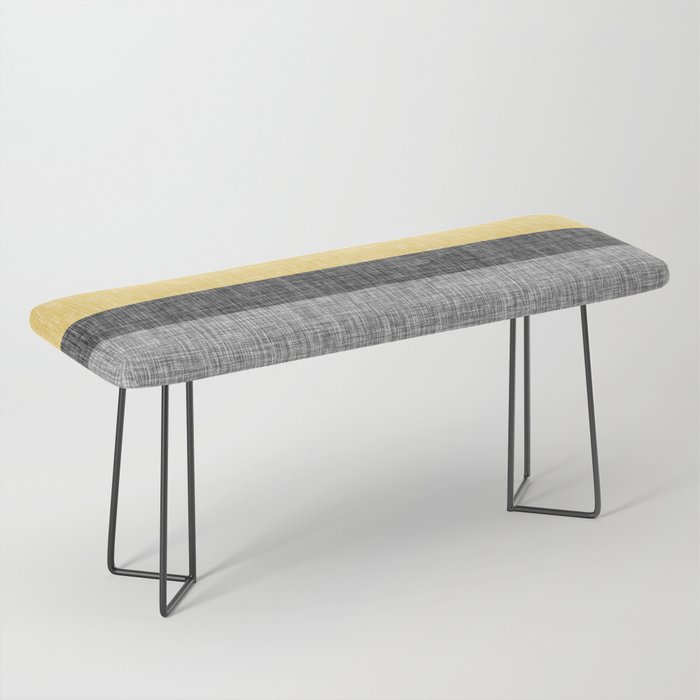 Yellow Grey and Black Section Stripe and Graphic Burlap Print Bench