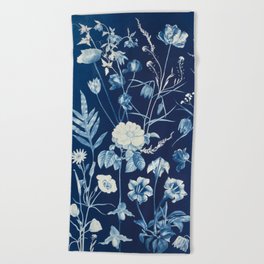 Cyanotype Painting (Roses, Orchids, Tulips, Fern, Fritillarias, etc) Beach Towel