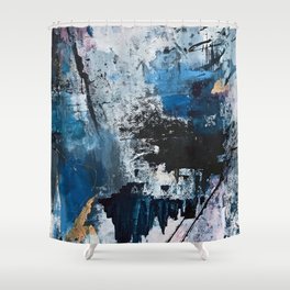 Breathe: colorful abstract in black, blue, purple, gold and white Shower Curtain