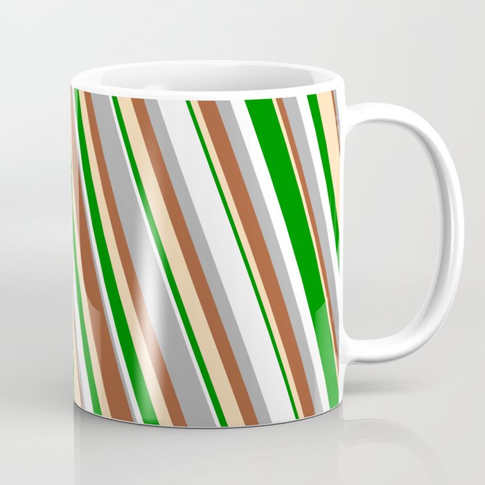 Vibrant Dark Grey, Sienna, Tan, Green & White Colored Lined Pattern Coffee Mug