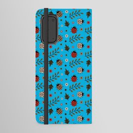 Ladybug and Floral Seamless Pattern on Turquoise Background Android Wallet Case