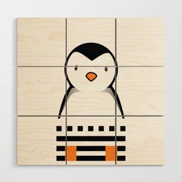 penguin on a white background with orange paws Wood Wall Art