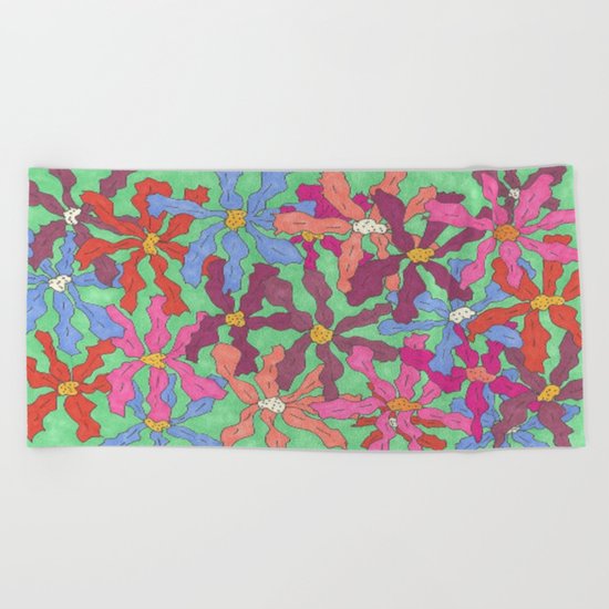 Colorful Retro Floral Print Beach Towel