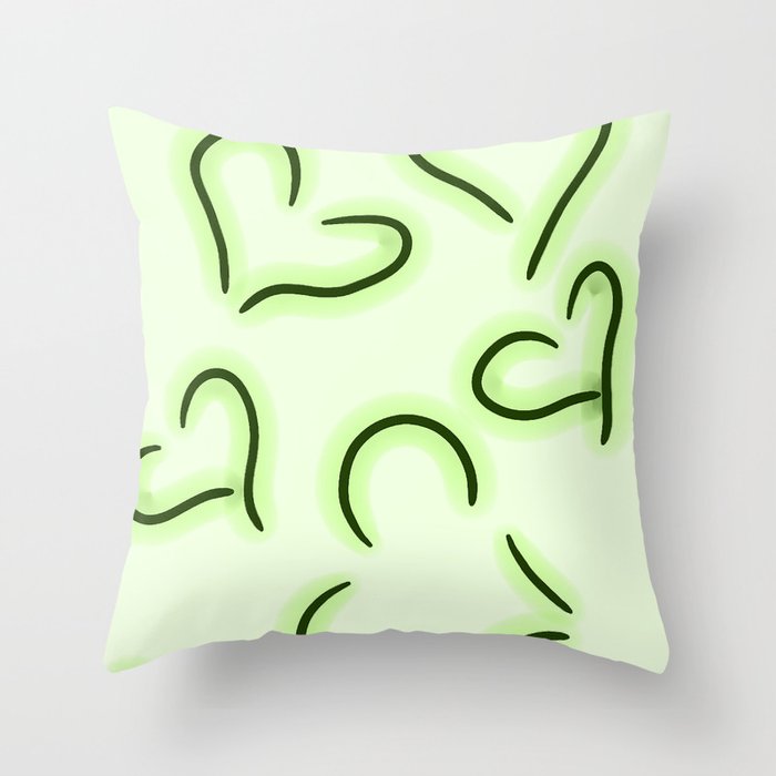 Cute Hearts Green Throw Pillow