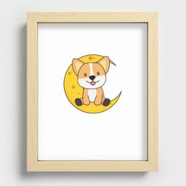 Moon Corgi Cute Animals For Kids At Night Recessed Framed Print