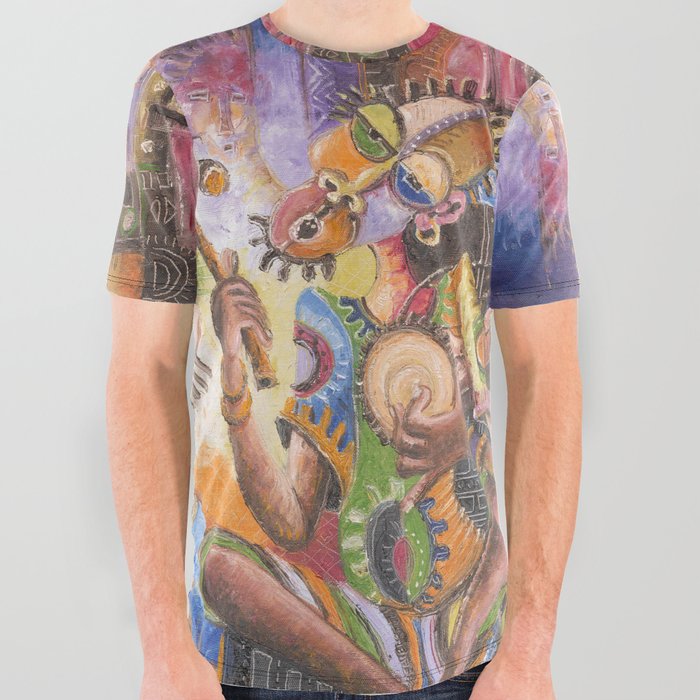 The Drummer surreal musician painting from Africa All Over Graphic Tee