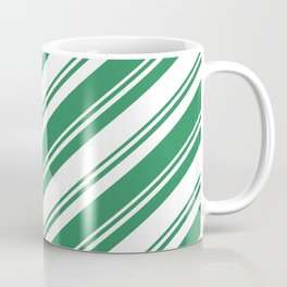 [ Thumbnail: Sea Green & White Colored Lined Pattern Coffee Mug ]