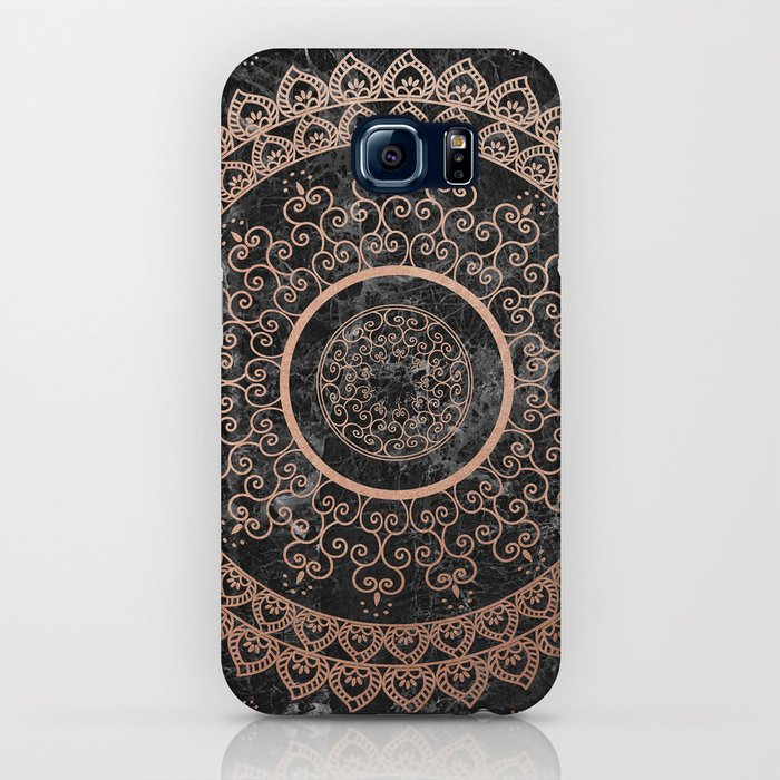 mandala - rose gold and black marble iphone case