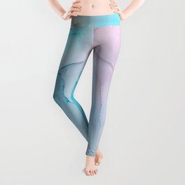 Peach Blue Alcohol Ink Abstract Agate Geode Marble Pattern Leggings