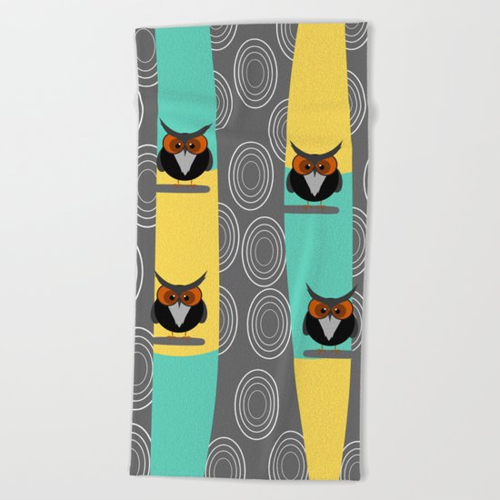 Owls in trees Beach Towel