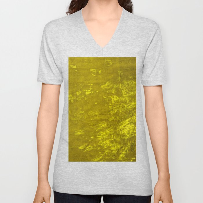 Mustard yellow velvet texture V Neck T Shirt