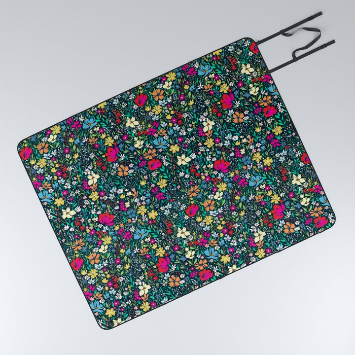 Summer floral print, colorful meadow Picnic Blanket