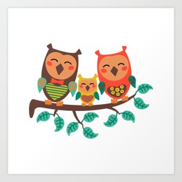 Owls family. Animals family Art Print