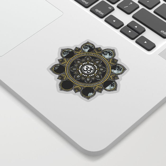 Om Moon Phase Mandala Black Sticker