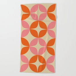 Mid Century Modern Pattern in Pink and Orange Beach Towel