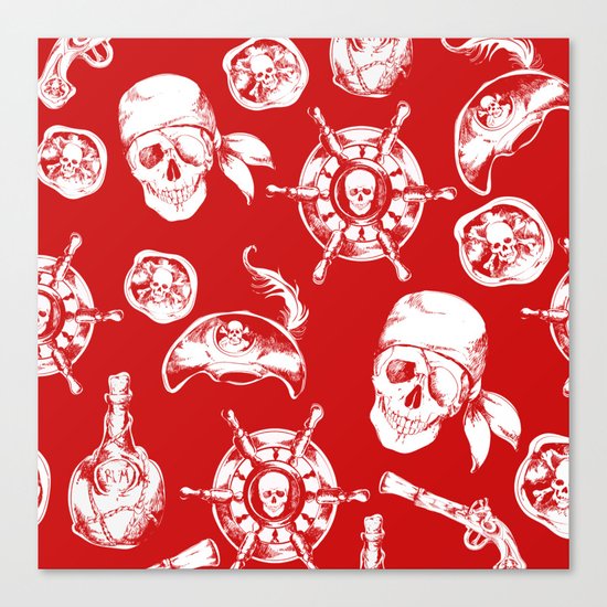 Red Pirate Pattern Canvas Print