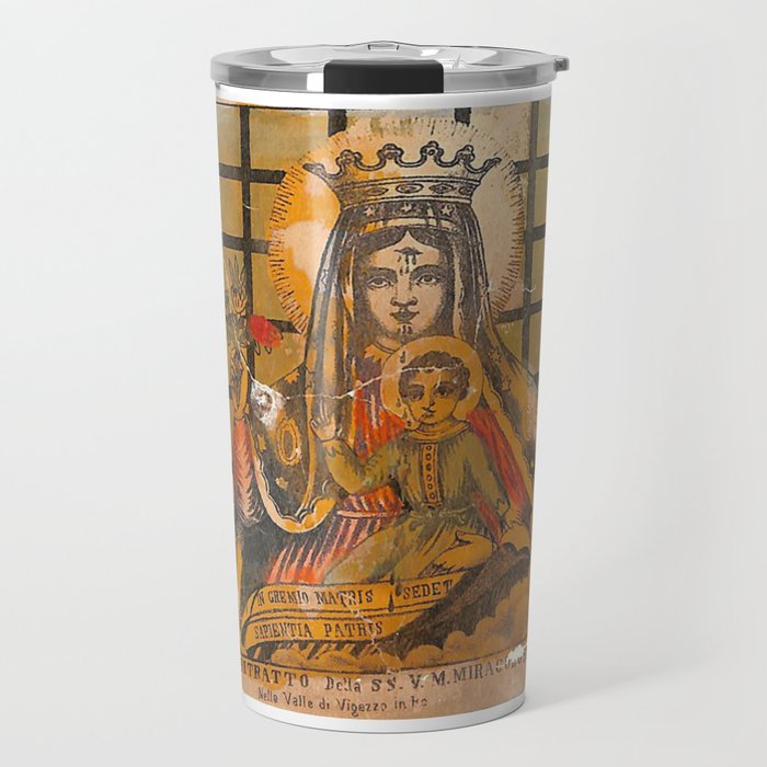 Portrait of the Holy Miraculous Virgin Mary Vintage Retro Artwork Murale Fresco Travel Mug