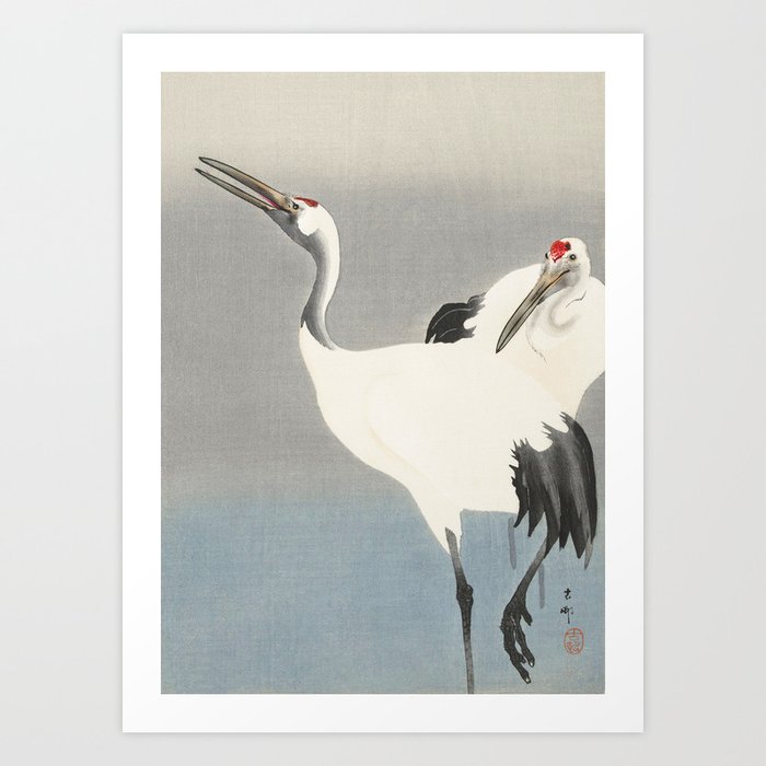 Two Cranes - Vintage Japanese Woodblock Print Art Art Print