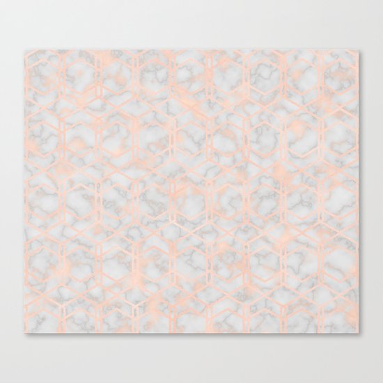 Geometric rose gold art deco on smokey marble Canvas Print