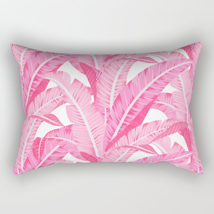 Pink banana leaves tropical pattern on white Rectangular Pillow