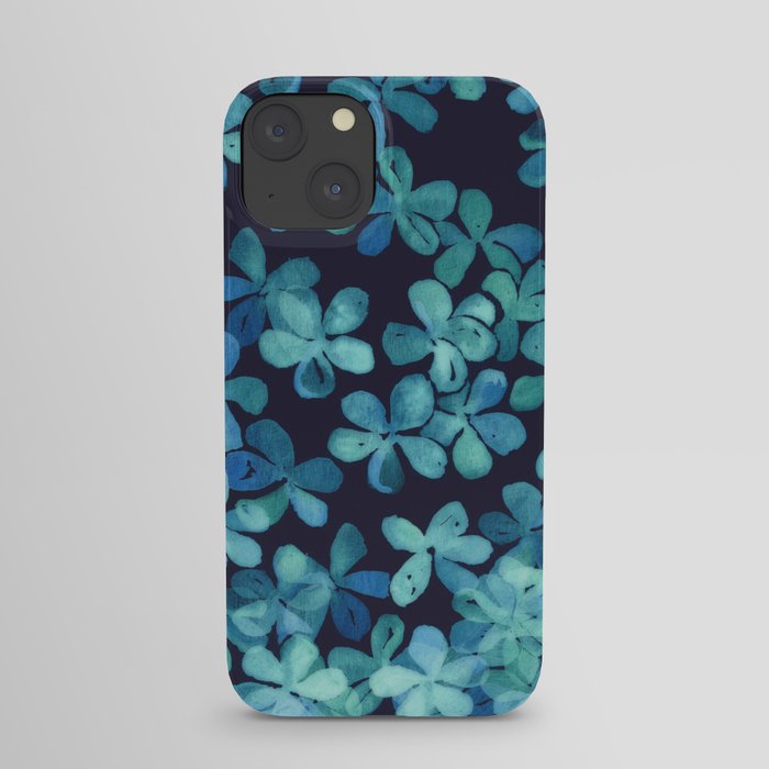 Hand Painted Floral Pattern in Teal & Navy Blue iPhone Case
