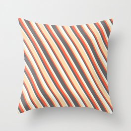 [ Thumbnail: Tan, Red, Dim Gray & Mint Cream Colored Stripes/Lines Pattern Throw Pillow ]