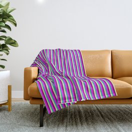 [ Thumbnail: Light Sea Green, Pale Goldenrod, Purple, and Fuchsia Colored Stripes Pattern Throw Blanket ]